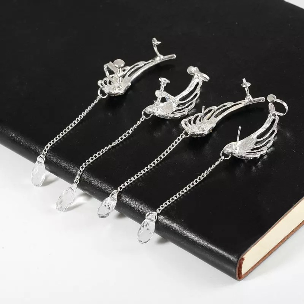 Angel Wings Water Drop Crystal Clip On Earrings - Picture 4 of 12